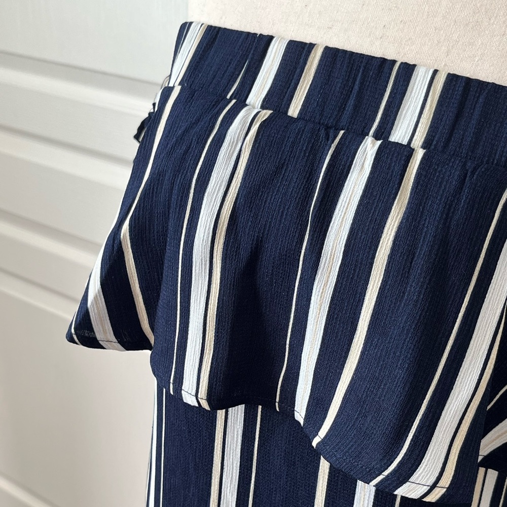 💙NWT Lucca Couture Navy Blue Striped Maxi Dress - Picture 4 of 14